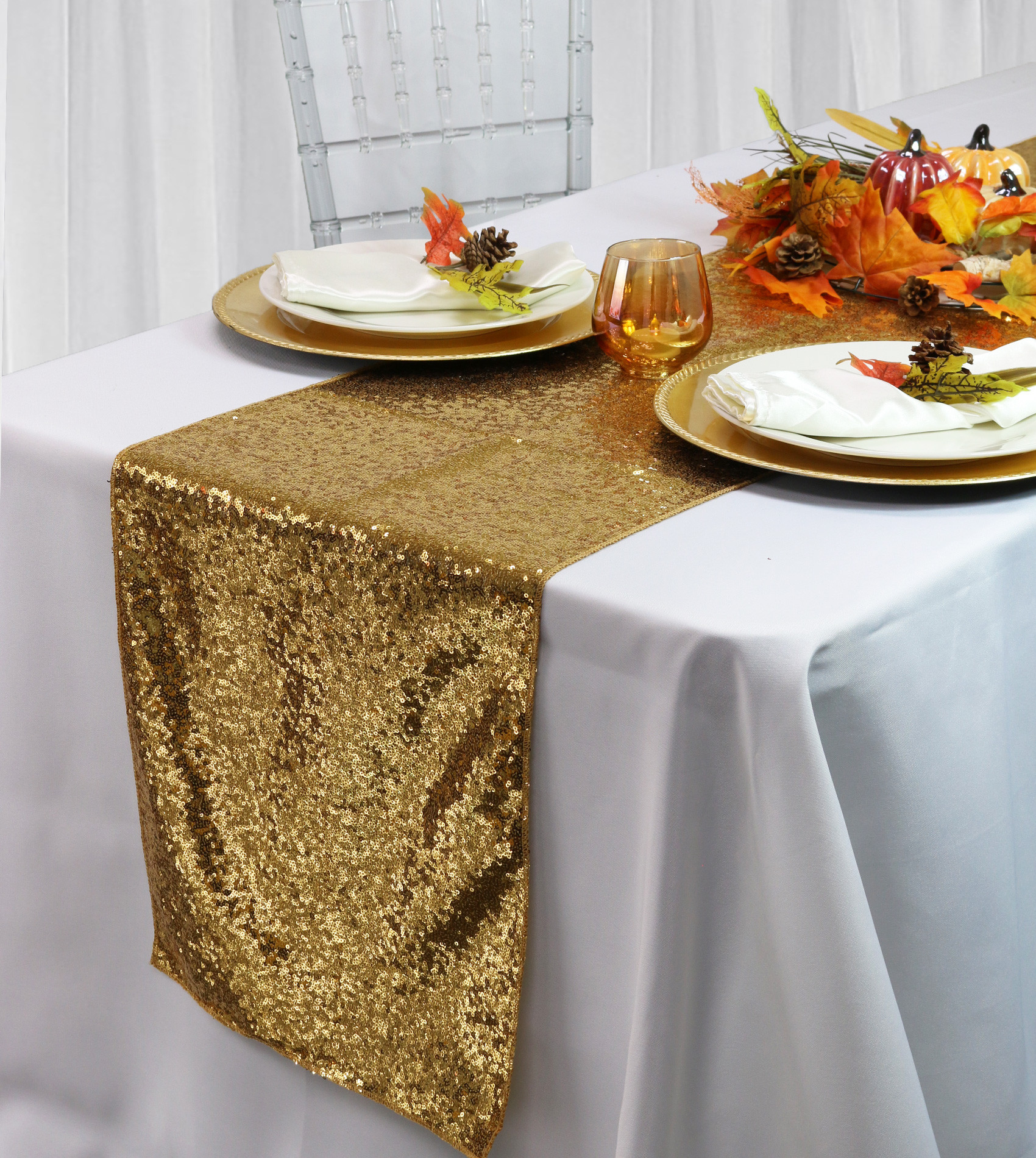 14 x 108 inch Glitz Sequin Table Runners Gold