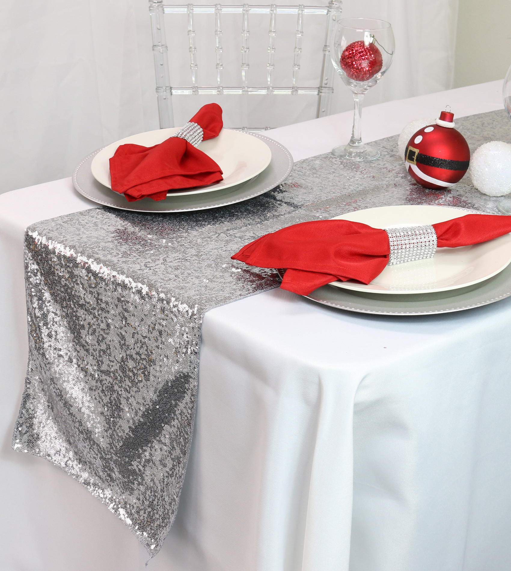 14 x 108 inch Glitz Sequin Table Runners Silver