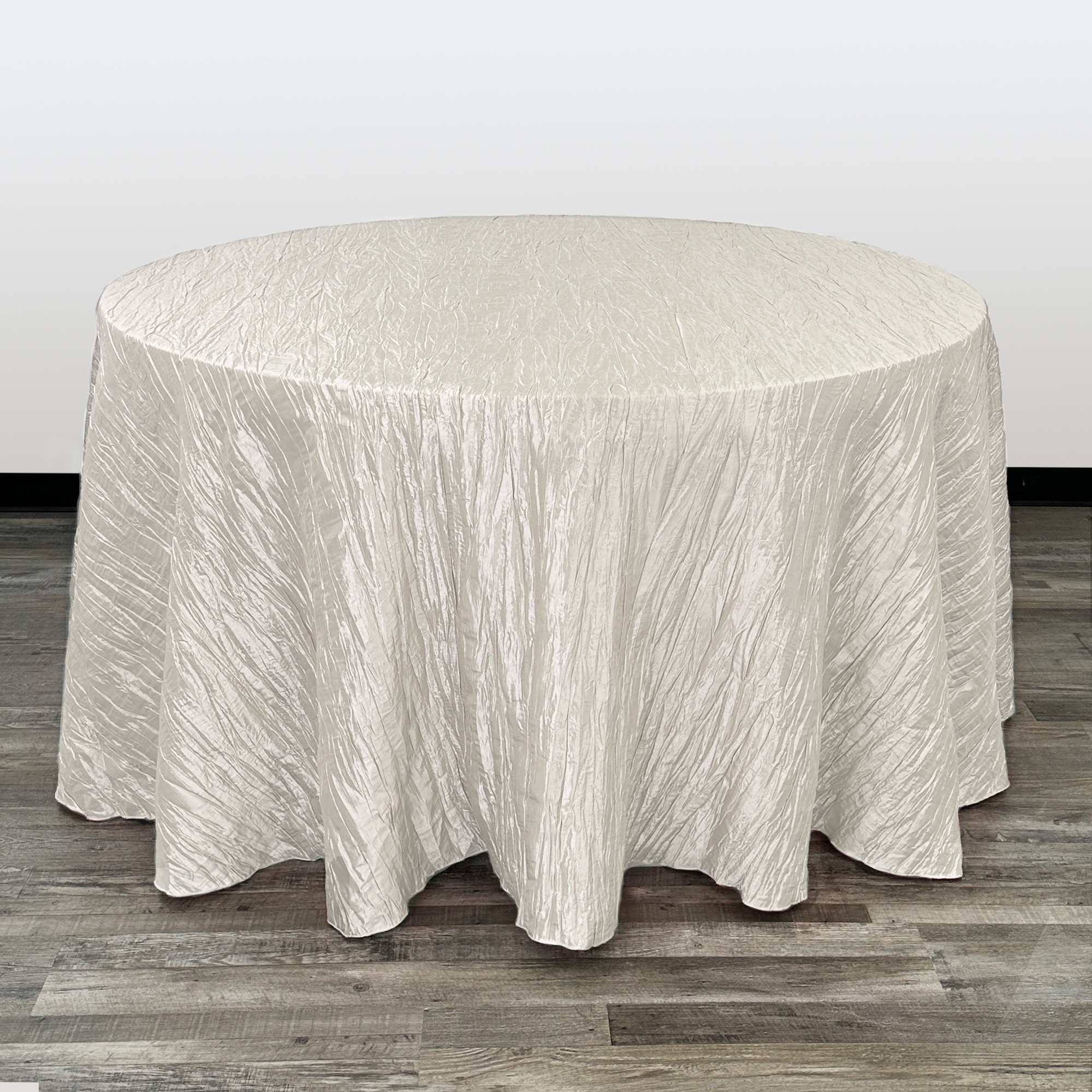 120 Inch Round Crinkle Taffeta Tablecloth Ivory