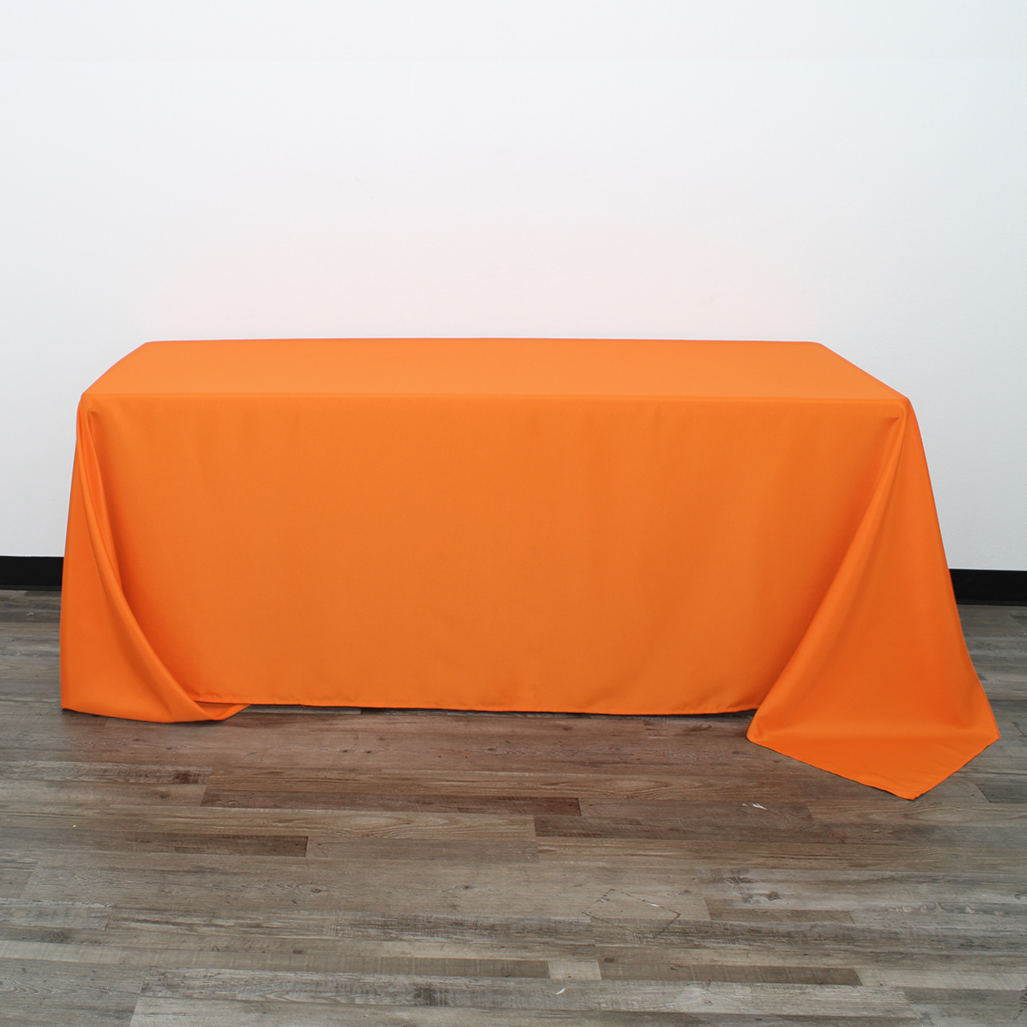 90 x 132 Inch Rectangular Polyester Tablecloth Orange Front