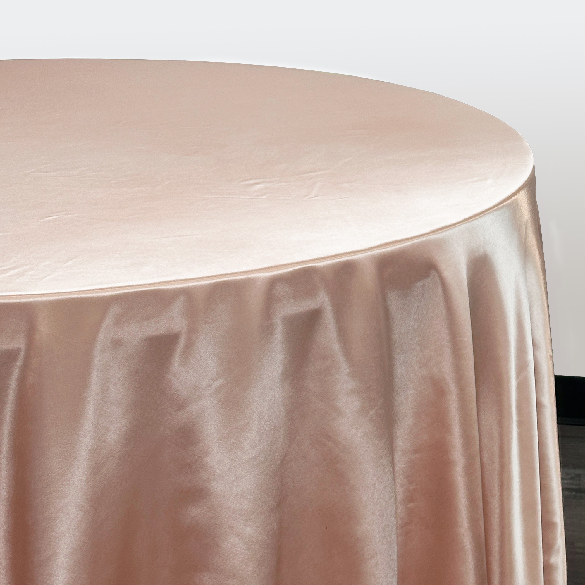 132 Inch Round Satin Tablecloth Blush side