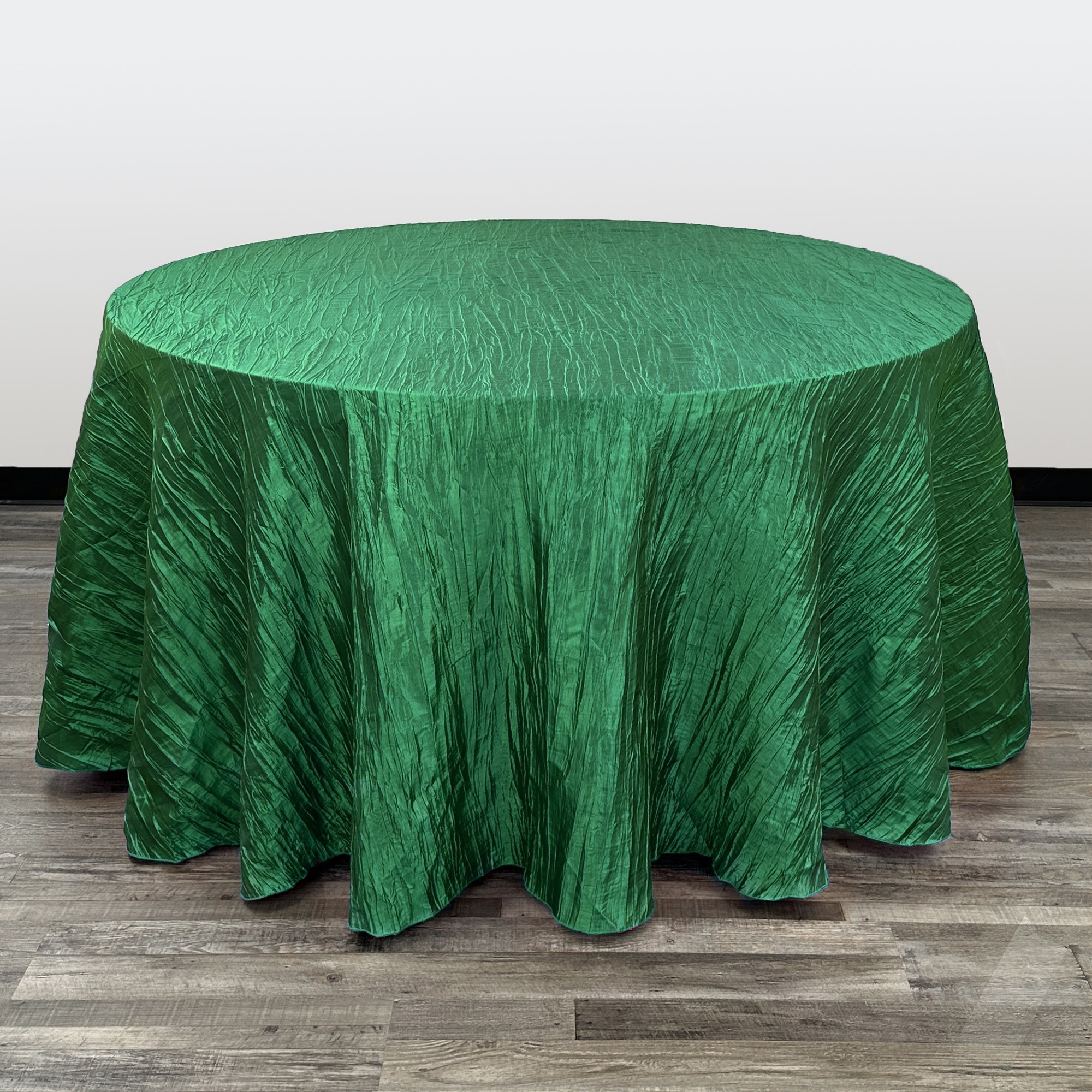 132 Inch Round Crinkle Taffeta Tablecloth Hunter Green | YCC Linens