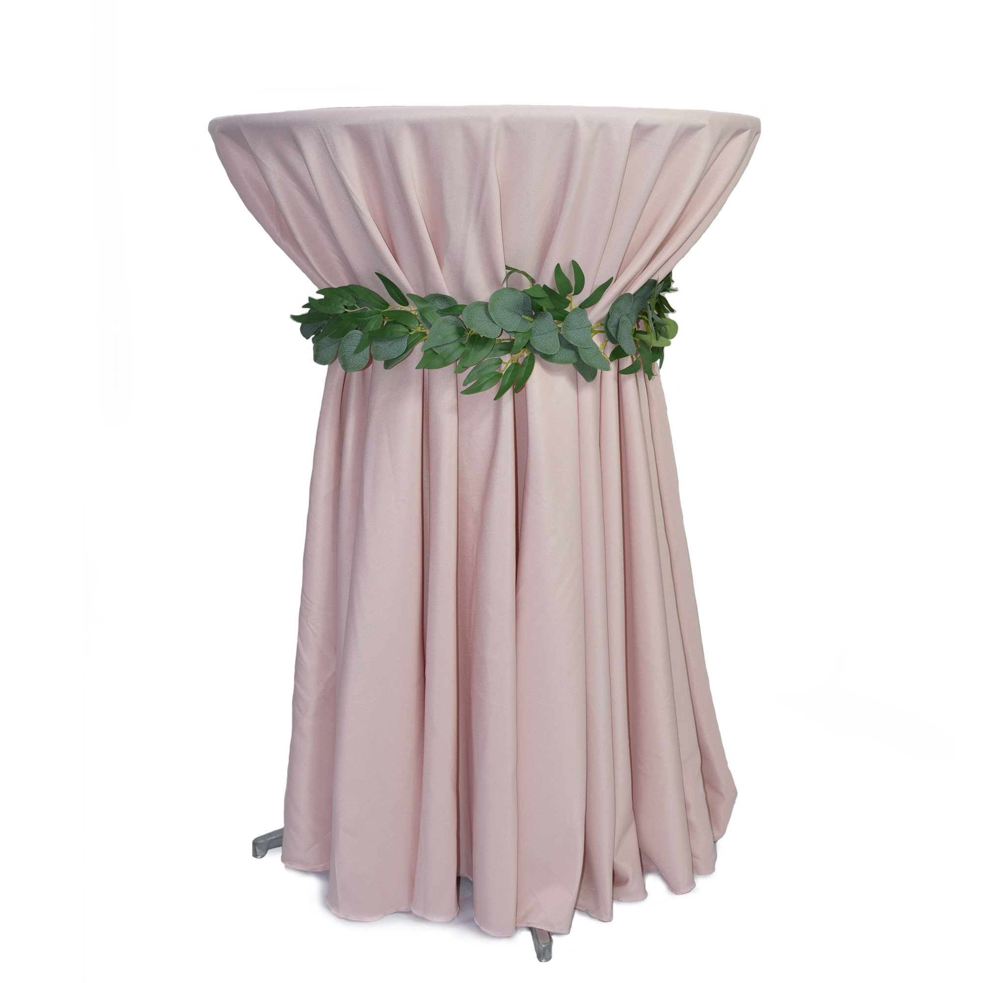 108 inch Round Polyester Tablecloth Blush on cocktail table
