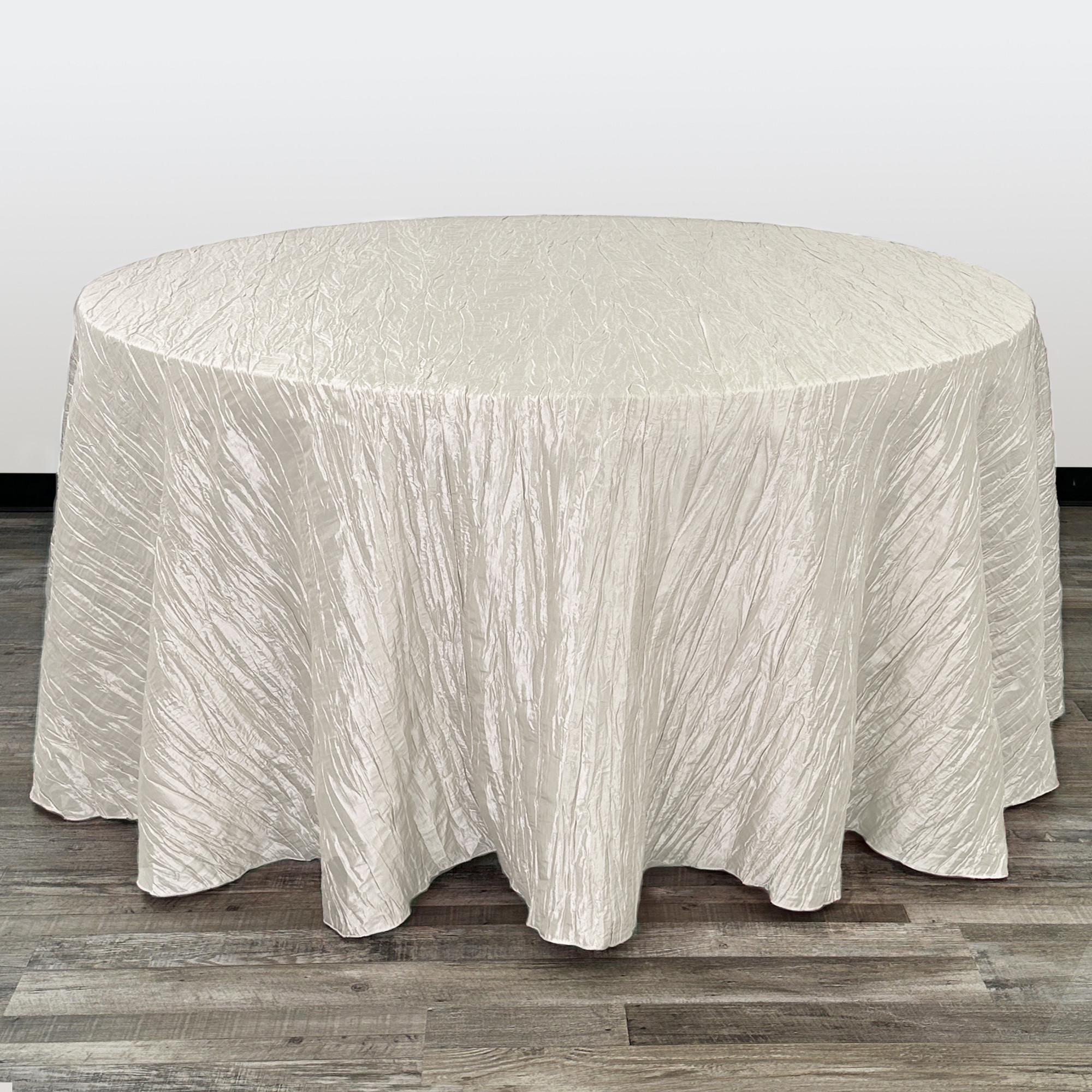 132 Inch Round Crinkle Taffeta Tablecloth Ivory