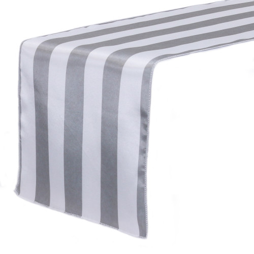 14 x 108 Inch Satin Table Runner Gray/White Striped 14 x 108 Inch Satin Table Runner Gray/White Striped
