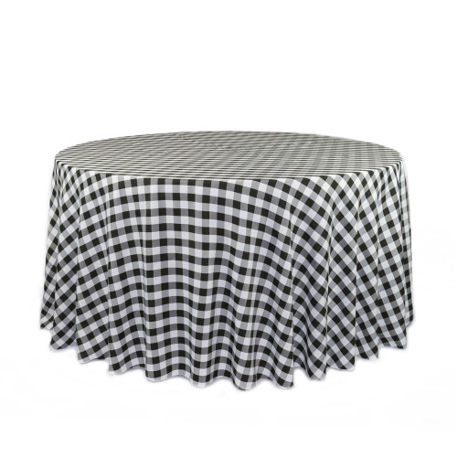 120 Inch Round Polyester Tablecloth Checkered Black