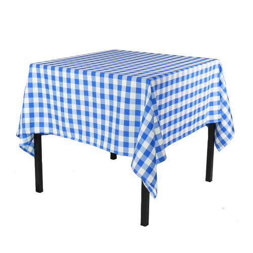 90 x 90 Inch Square Polyester Tablecloth Checkered Royal Blue