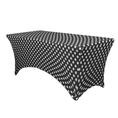 Stretch Spandex 6 Ft Rectangular Table Cover Polka Dot Black/White Stretch Spandex 6 Ft Rectangular Table Cover Polka Dot Black/White
