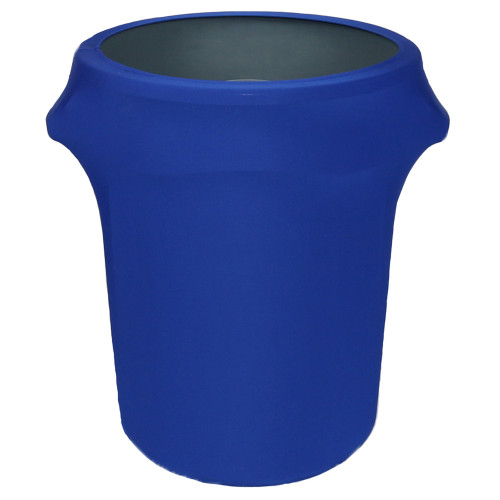 23 Gallon Spandex Slim Jim Narrow Trash Can Cover Royal Blue with Recycling Logo