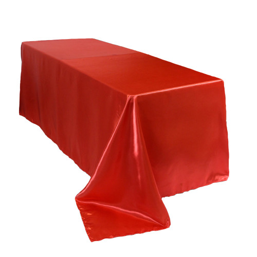 90 x 156 Inch Rectangular Satin Tablecloth Red  90 x 156 Inch Rectangular Satin Tablecloth Red