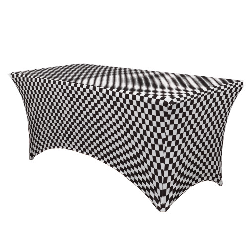 Stretch Spandex 6 Ft Rectangular Table Cover Black and White Checkered Stretch Spandex 6 Ft Rectangular Table Cover Black and White Checkered