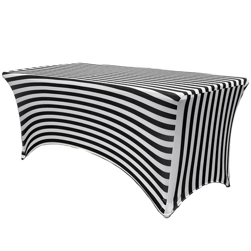 Stretch Spandex 4 ft Rectangular Table Cover Black and White Striped Stretch Spandex 4 ft Rectangular Table Cover Black and White Striped