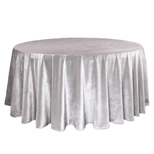 132 Inch Round Velvet Tablecloth Gray