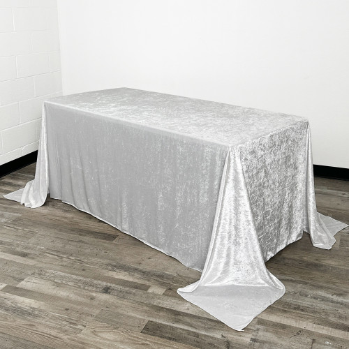 90 x 132 Inch Rectangular Crushed Velvet Tablecloth White