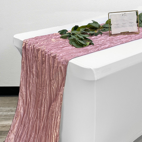 14 x 108 Inch Crinkle Taffeta Table Runner Dusty Rose