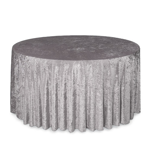 120 Inch Round Crushed Velvet Tablecloth  Dark Silver