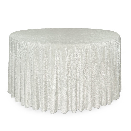 120 Inch Round Crushed Velvet Tablecloth Ivory