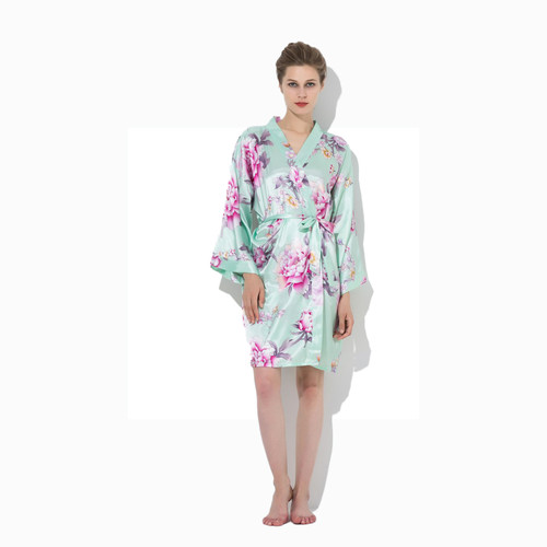 Kimono Silk Bridesmaid Floral Robe Mint main