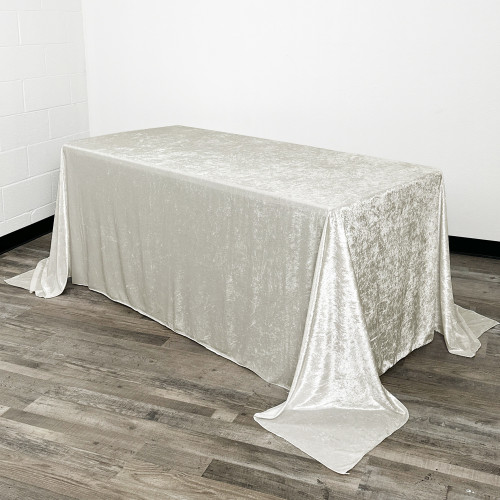 90 x 132 Inch Rectangular Crushed Velvet Tablecloth Ivory