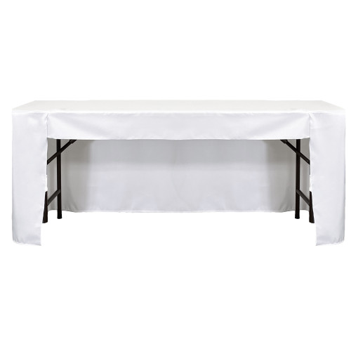 6 ft Fitted Polyester Rectangular Tablecloth Open Back white