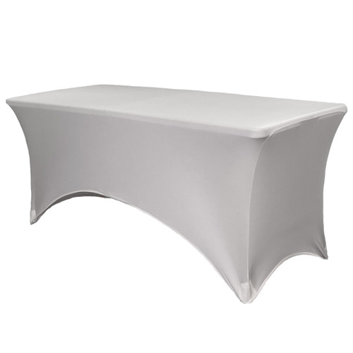 Stretch Spandex 6 Ft Rectangular Table Cover Silver Stretch Spandex 6 Ft Rectangular Table Cover Silver
