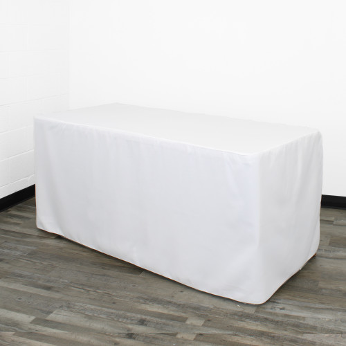6 ft Fitted Rectangular Polyester Tablecloths White 6 ft Fitted Rectangular Polyester Tablecloths White