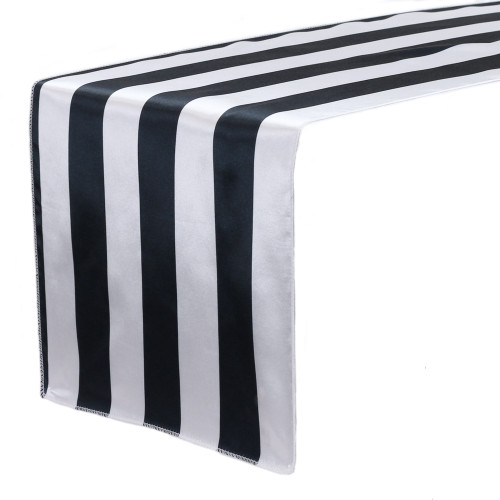 14 x 108 inch Satin Table Runner Black/White Striped