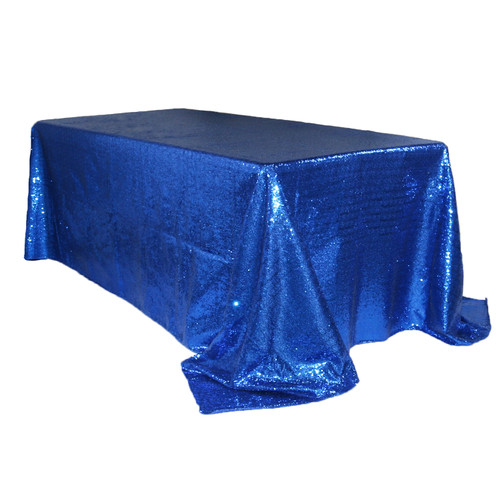 90 x 156 Inch Rectangular Glitz Sequin Tablecloth Royal Blue