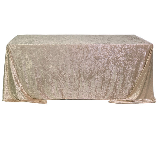  90 x 132 Inch Rectangular Crushed Velvet Tablecloth Champagne Front