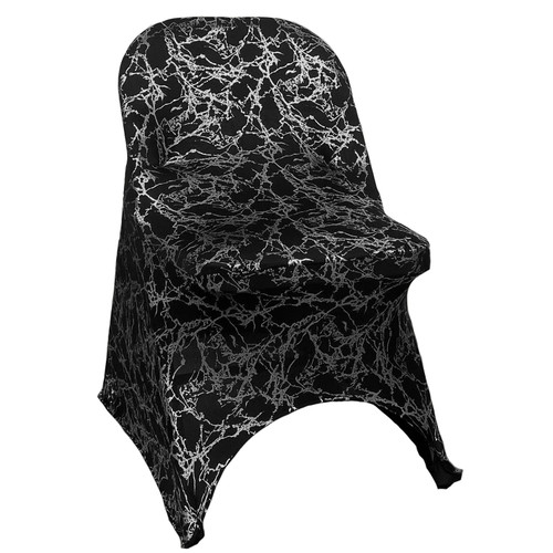 Stretch Spandex Folding Chair Cover Black With Silver Marbling