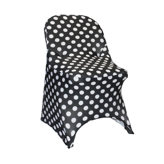 Stretch Spandex Folding Chair Covers Black and White Polka Dot 