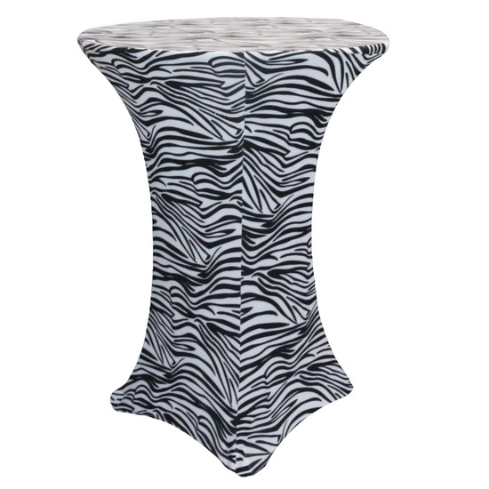 30 Inch Highboy Cocktail Round Stretch Spandex Table Cover Black and White Zebra Your Chair