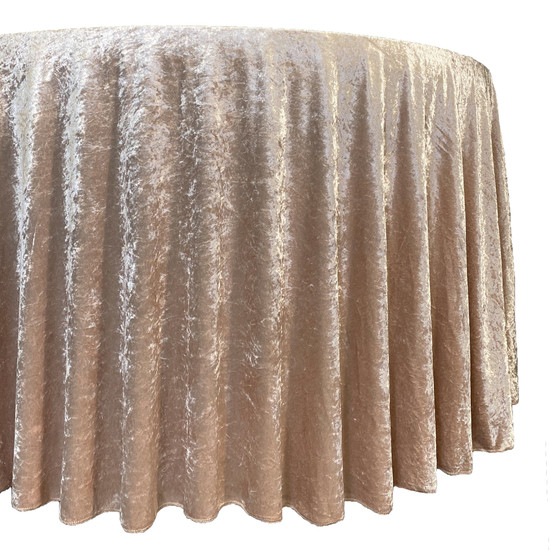 120 Inch Round Crushed Velvet Tablecloth Champagne Drape