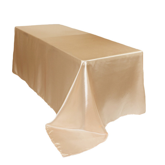 90 x 132 Inch Rectangular Satin Tablecloth Champagne Your Chair