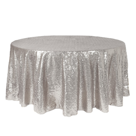 132 inch Round Glitz Sequin Tablecloth Silver