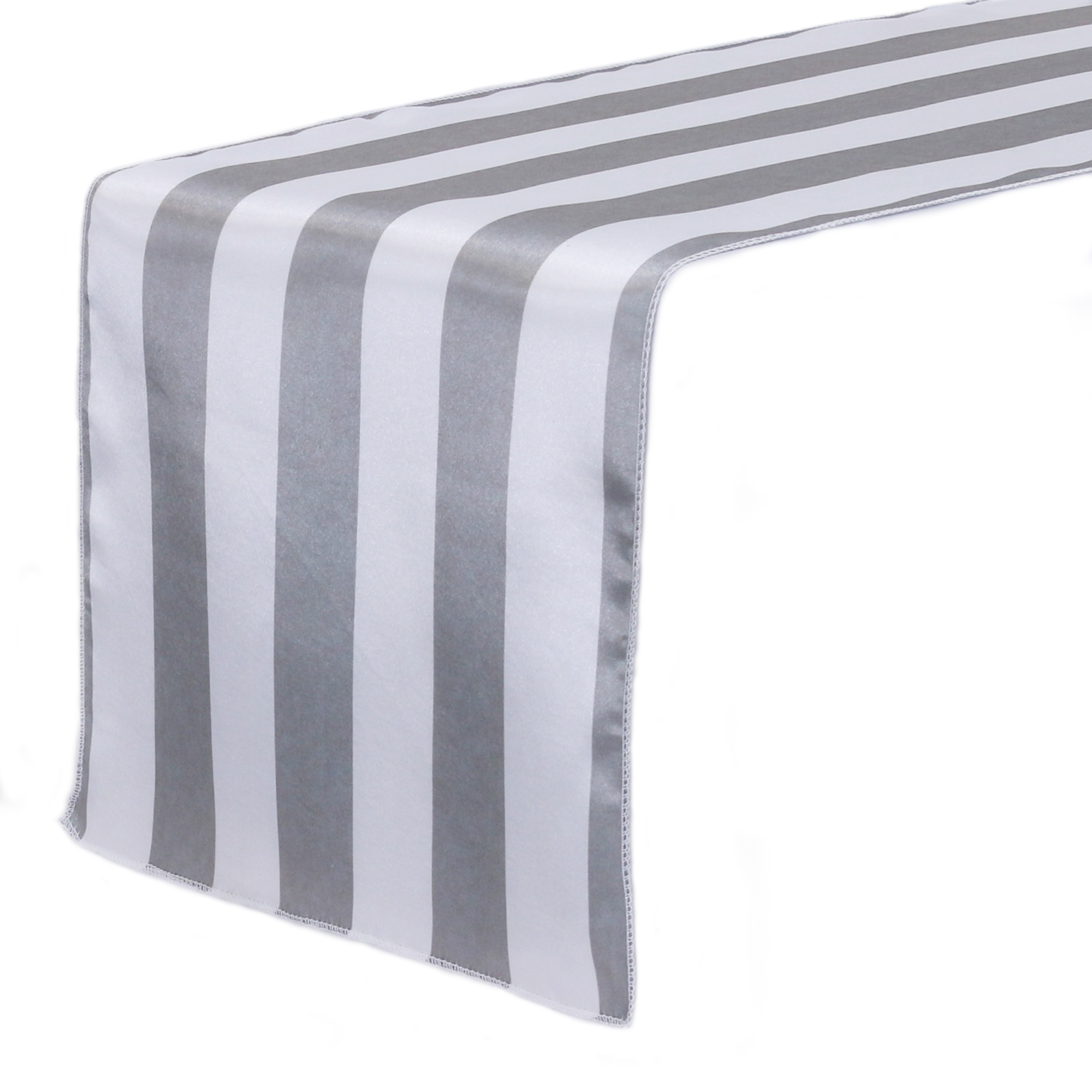 14 x 108 Inch Satin Table Runner Gray/White Striped - Your Chair