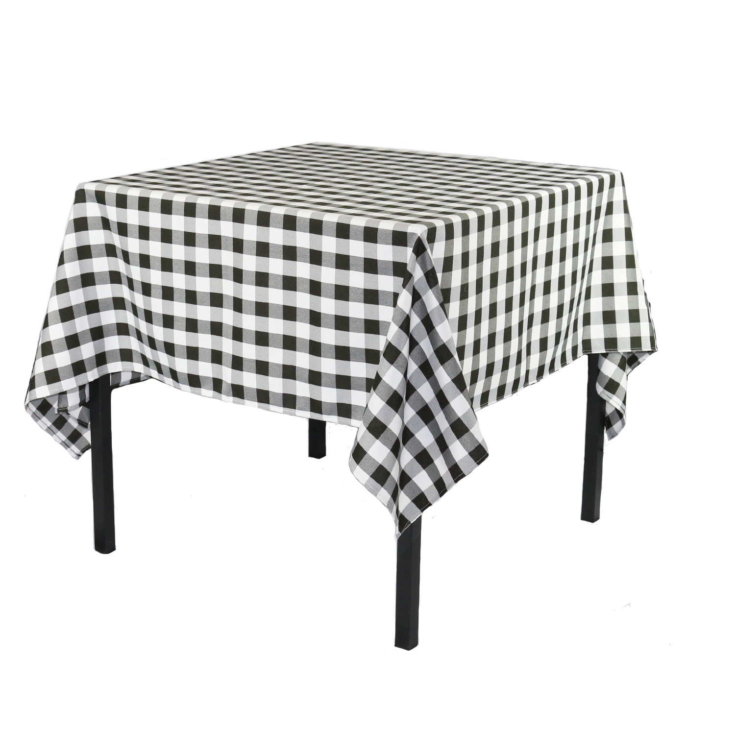 72 X 72 Inch Square Polyester Tablecloth Gingham Checkered Black