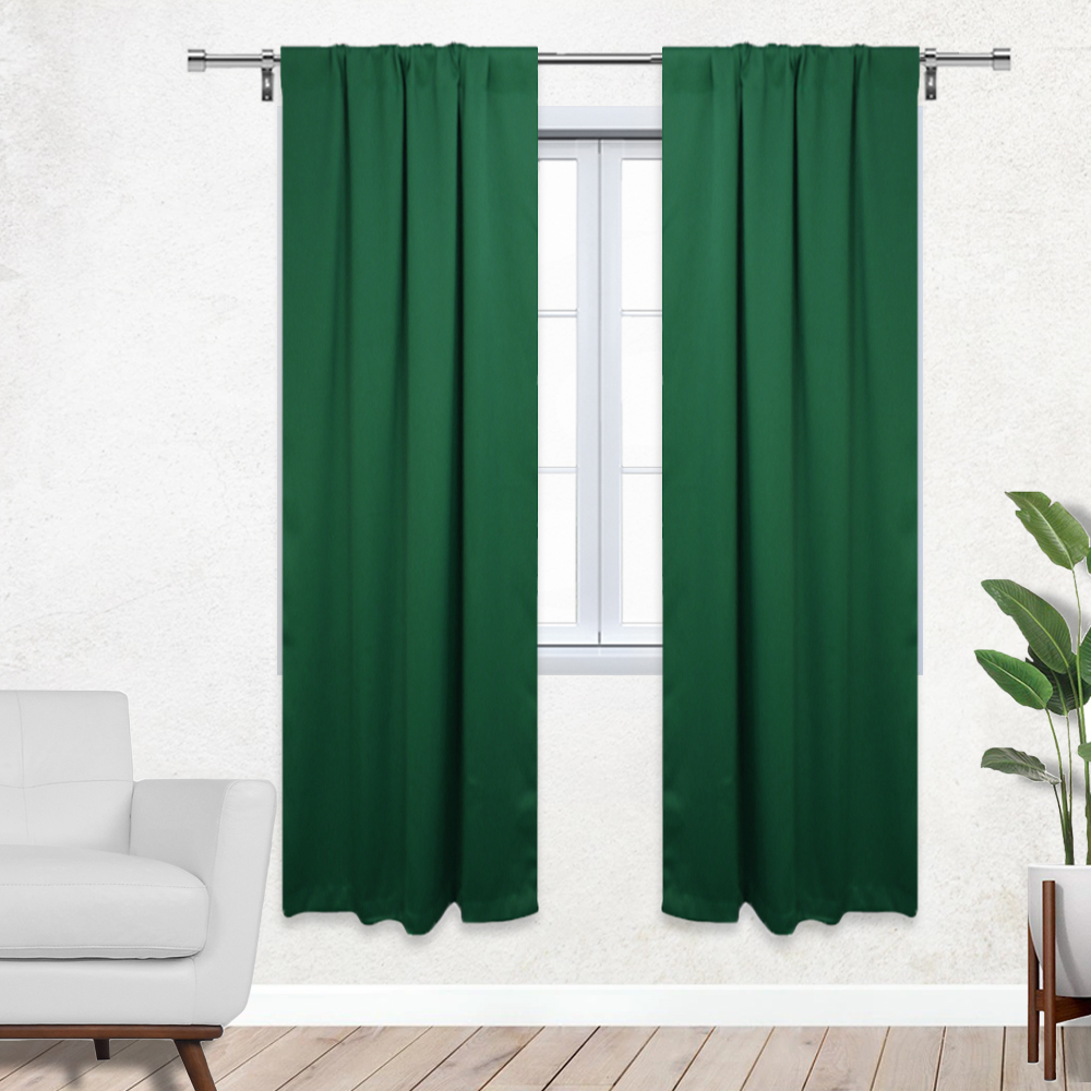 Blackout Polyester Curtains with Rod Pocket Hunter Green
