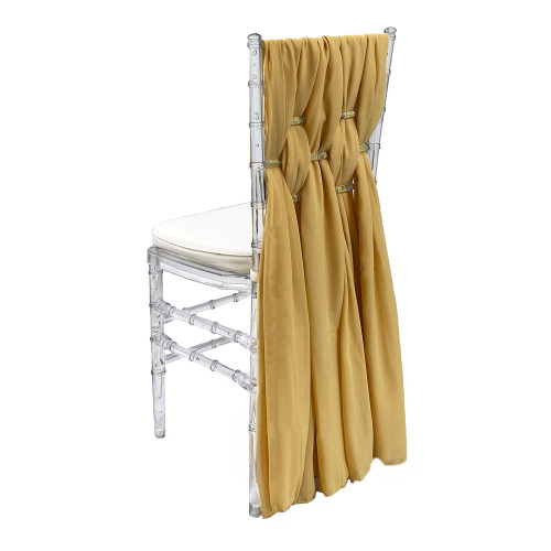 5 Pack 6 Ft Chiffon Chiavari Chair Sashes Gold - Your Chair Covers Inc.