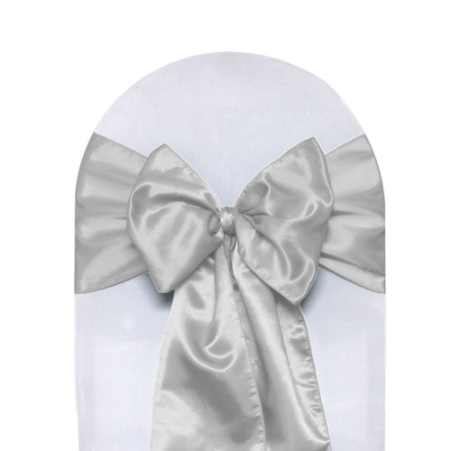 10 Pack Satin Sashes Silver - Your Chair Covers Inc.