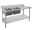 1500-6-DSBL Economic 304 Grade SS Left Double Sink Bench 1500x600x900 with 400 and 500x400