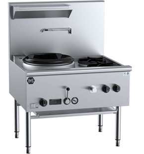 B+S Black Series UFWWD-1SB2 Gas Single Hole Deluxe Waterless Wok Table with Two RHS burners