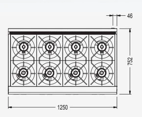 Cookon CT8 Commercial Freestanding 8-Burner Gas Cooktop on Stainless Steel Stand (1250mm Wide)
