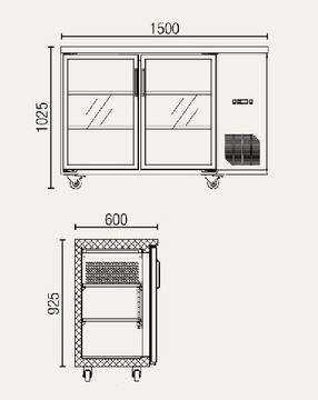 Exquisite UBC380 380L Double Glass Door Commercial Back Bar Fridge