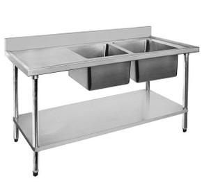 Economic 304 Grade SS Right Double Sink Bench 1500x600x900 with 400 and 500x400x250 sinks 1500-6-DSBR