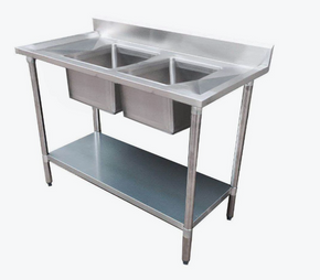 Economic 304 Grade SS Centre Double Sink Bench 1800x700x900 with two 610x400x250 sinks 1800-7-DSBC