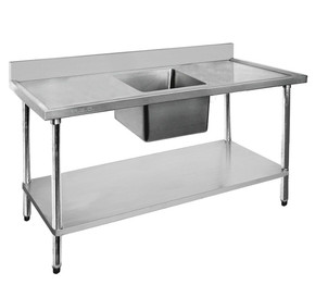 1800-6-SSBC Economic 304 Grade SS Centre Single Sink Bench 1800mm W x 600 D x 900 H with 610mm x 400 x 250 sink