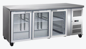 GN3100TNG 3 Glass Door Gastronorm Bench Fridge 