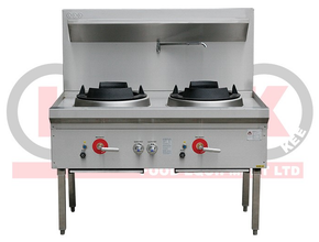 LKK-2BC 2 Burner Waterless Gas Wok Table - Chimney Burner