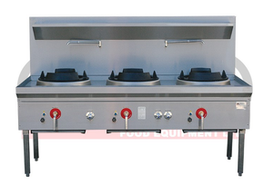 LKK LKK-3BC 3 Burner Waterless Gas Wok Table - Chimney Burner